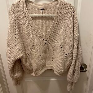 Free People Cream V-Neck Sweater